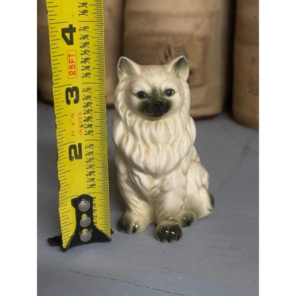 Vintage Ceramic Persian Cat Figurine White Long Hair Kitty Statue 3.5” Feline
